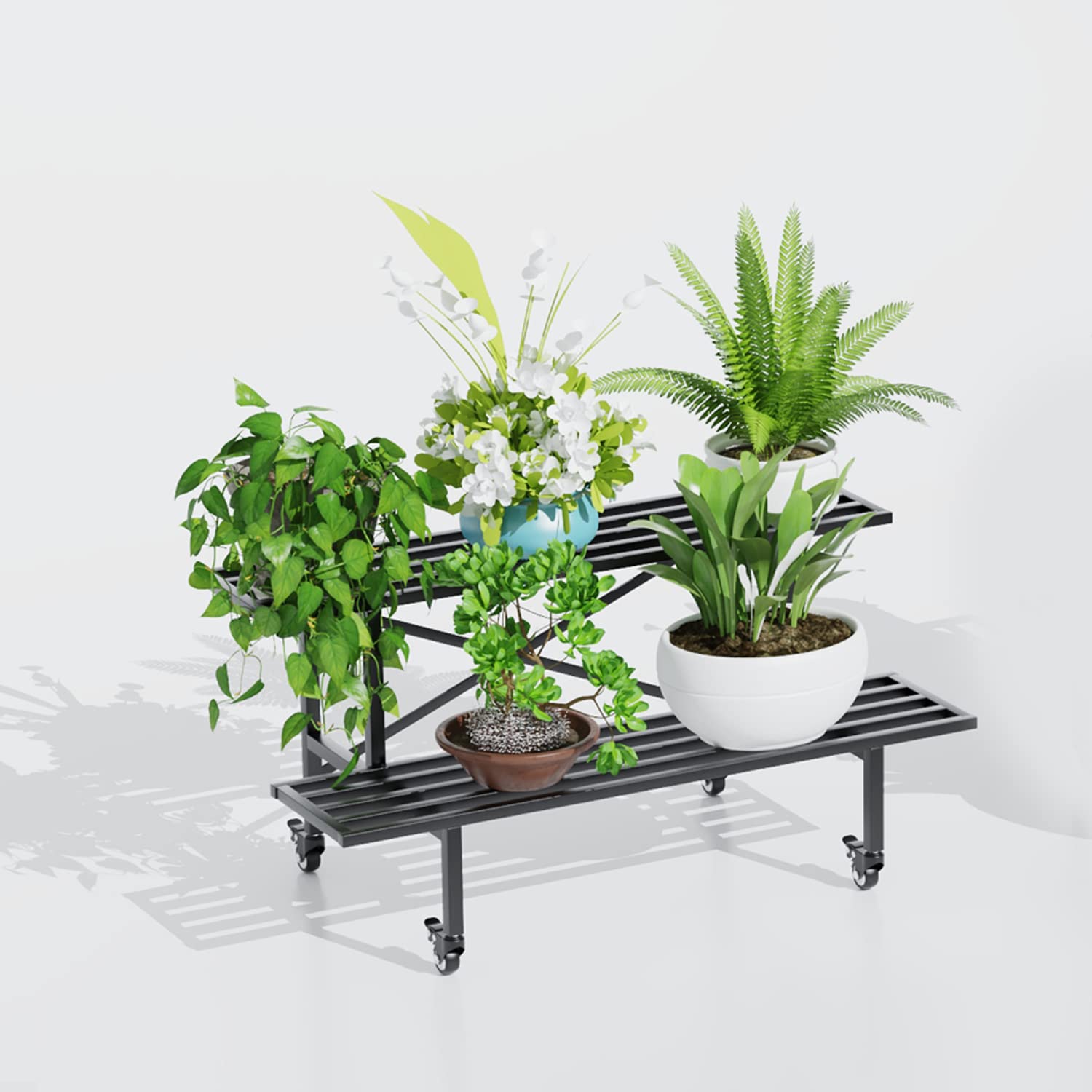 Amazon.com : Zhongma 2 Tier Sturdy Metal Plant Stand with Wheels